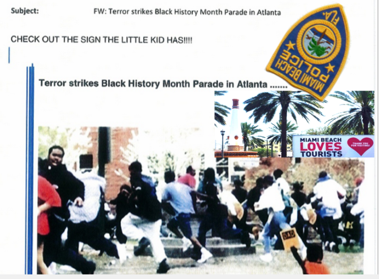 Black History Month is depicted as a group of terrified black men running from a child who holds up a sign with the word "Dad" on it. 2015 Naples Ninja News. All right reserved.