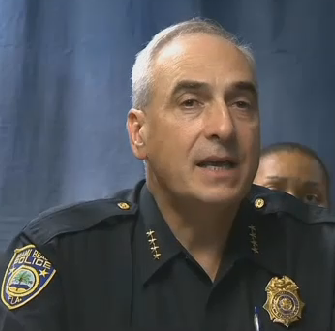Miami Beach Police Chief Dan Oates at news conference with other government officials discussing the nefarious activities of their ROGUE cops. 2015 Naples Ninja News. All rights reserved.
