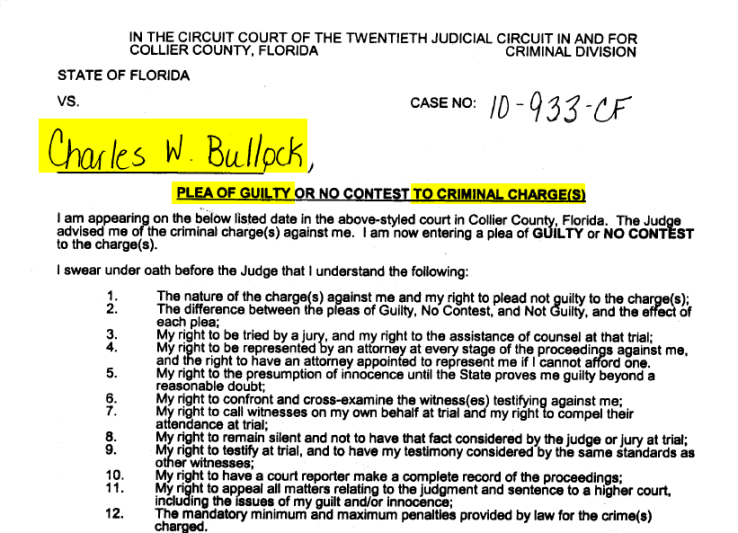 Potty Monster Kiddie Rapist Charles Bullock Plead Guilty. He's the document he and his CROOKED lawyer Gerald "with a cherry on top" Berry signed so that the crooked team of Steven Maresca and James Shenko could free the potty monster after dragging the case on for over 4 years! 2015 Naples Ninja News. All rights reserved.